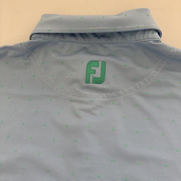 FJ FootJoy Polo Shirt Blue Medium All Over Print Golf Performance Oakhurst Logo - Picture 7 of 10